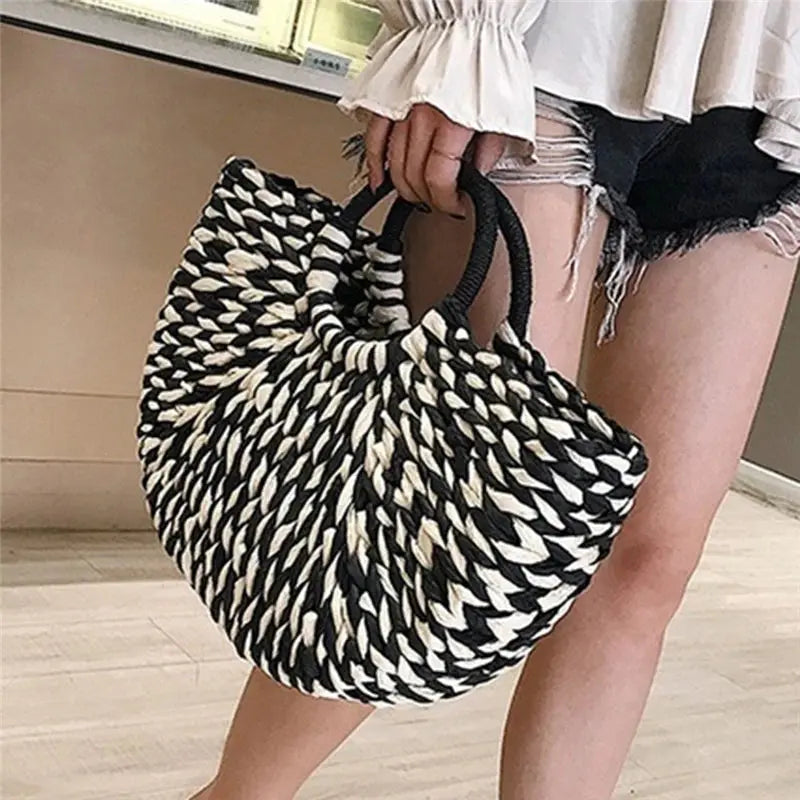 Simple All-Match Handbag Ladies 2024 New Handbags Women Round Bucket Straw Bag Korean Handmade Woven Basket Rattan Handbag Shop5836257 Store