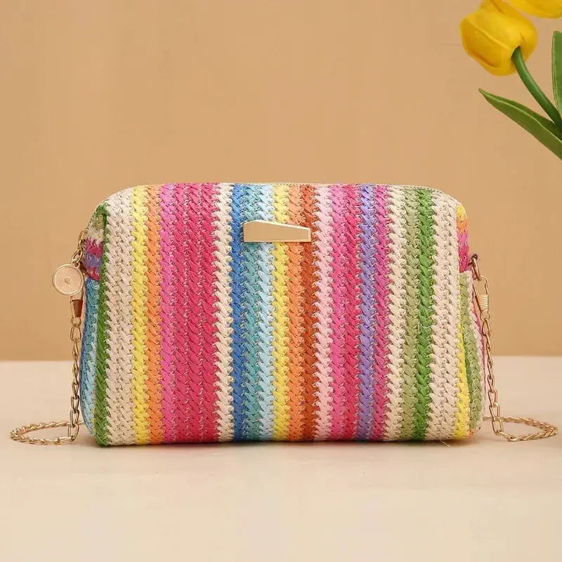 Rattan Knitting Women Straw Bag Beach Summer Chain Small Purse and Handbag Female Shoulder Crossbody Bags Travel Design Flap Bag Shop1104062530 Store