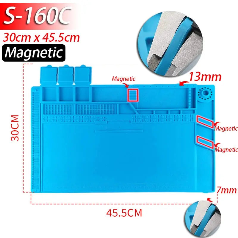 Soldering Station Mat Silicone Work Mat Heat Resistant 932°F Anti-Static Magnetic Mat for Electronic Phone Laptop Watch Repair Dikkamon Store