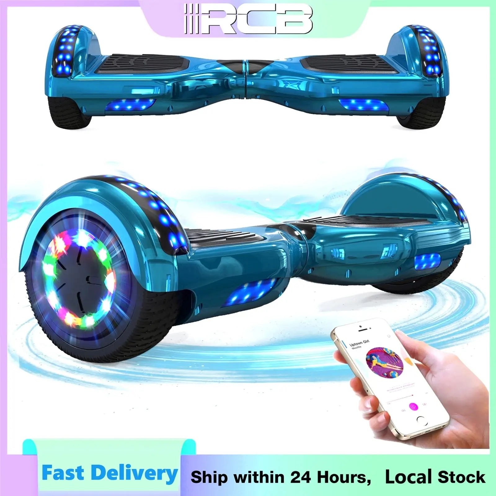 RCB Hoverboard, 6.5 Inch Two Wheel Hoverboard with Bluetooth Speaker with LED Light, Hoverboard Great Gift for Kids and Adults RCB Ship Store