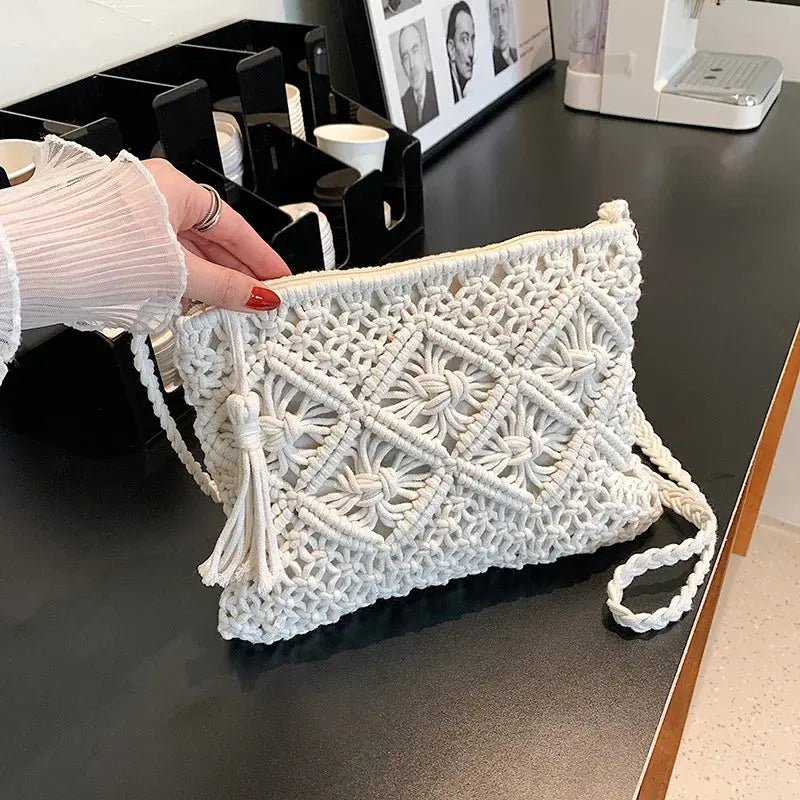 Handmade Cotton Woven Knitted Tassel Crossbody Bag Vintage Shoulder Messenger Bag Female Fashion Beach Summer Handbags 2023 bag Angel LOVE Bag Store