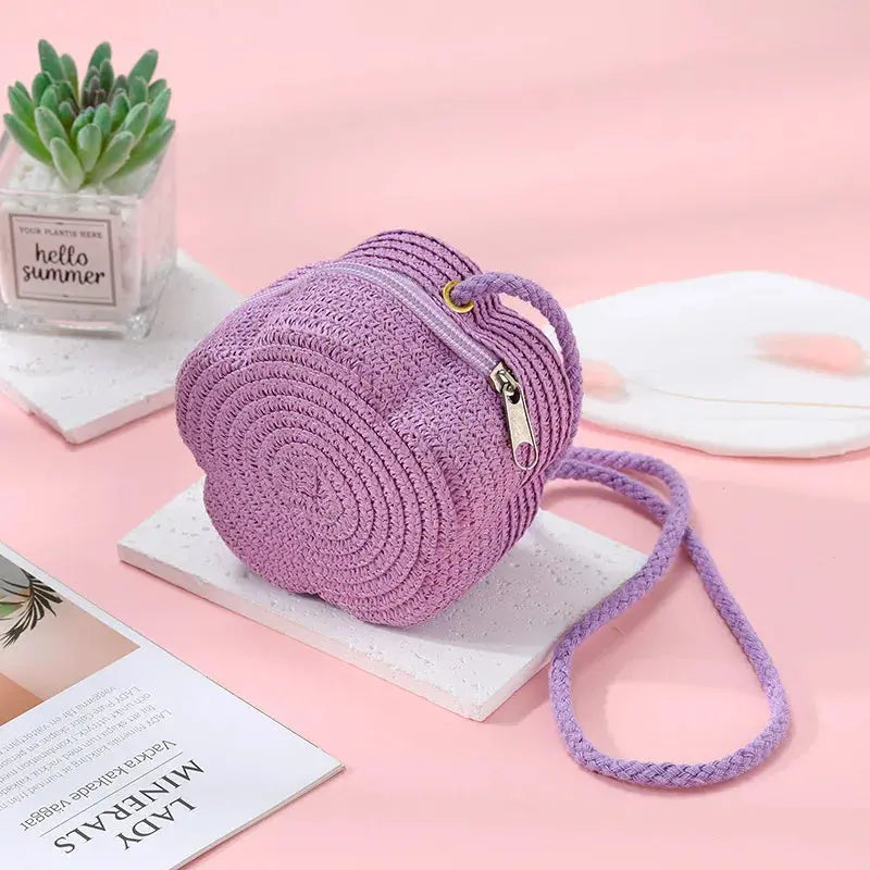 Summer Travel Children's Straw Shoulder Bags Flower Knitted Baby Girls Beach Coin Purse Seaside Cute Kids Woven Crossbody Bag CuteHana Store