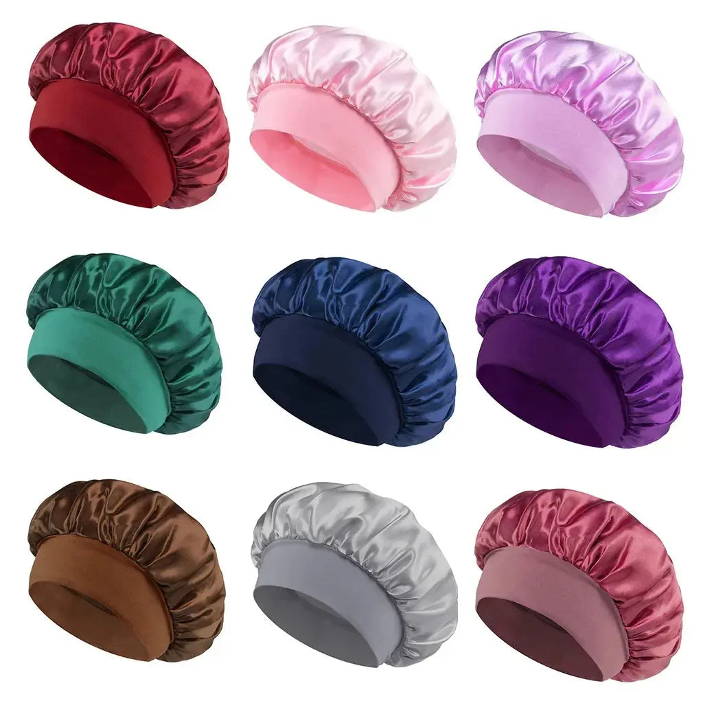 Women Satin Bonnet Hair Bonnet for Sleeping Hair Care Silk Bonnets Solid Wide-brimmed Sleeping Hat with Elastic Soft Band Aexfer Store