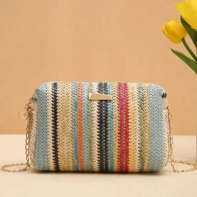 Rattan Knitting Women Straw Bag Beach Summer Chain Small Purse and Handbag Female Shoulder Crossbody Bags Travel Design Flap Bag Shop1102663324 Store