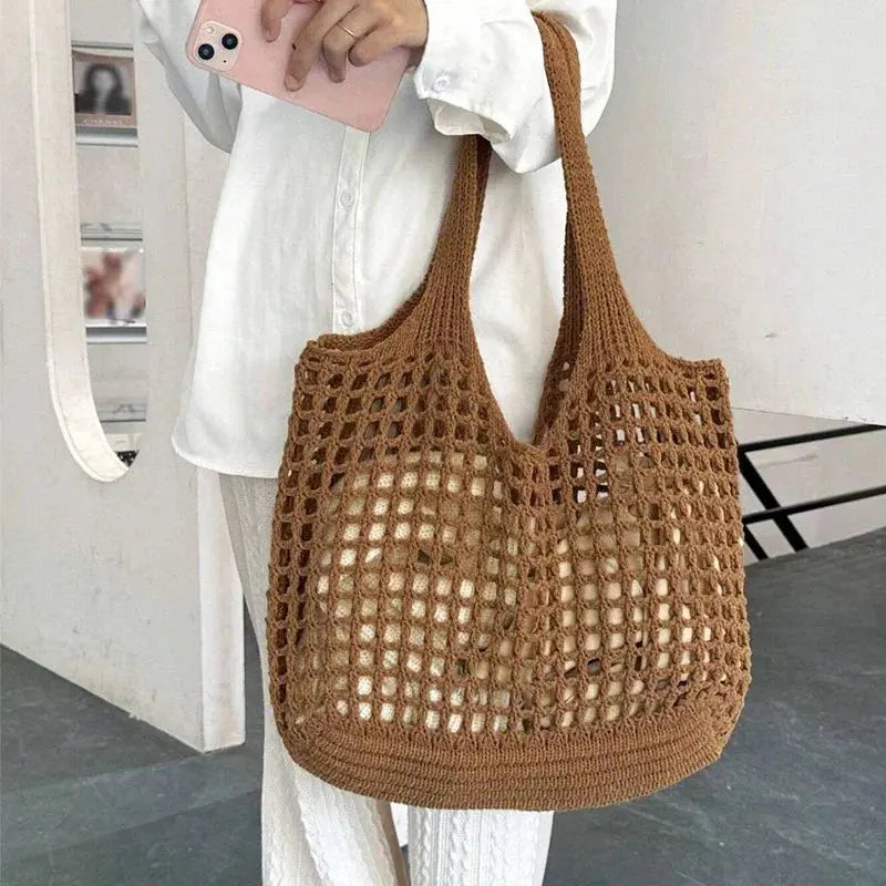 Fashion Crochet Bags for Women Summer Beach Tote Bag Raffia Aesthetic Totes Straw Handbag Bohemian Boho Woven Knit Shoulder Bag Shop5881292 Store