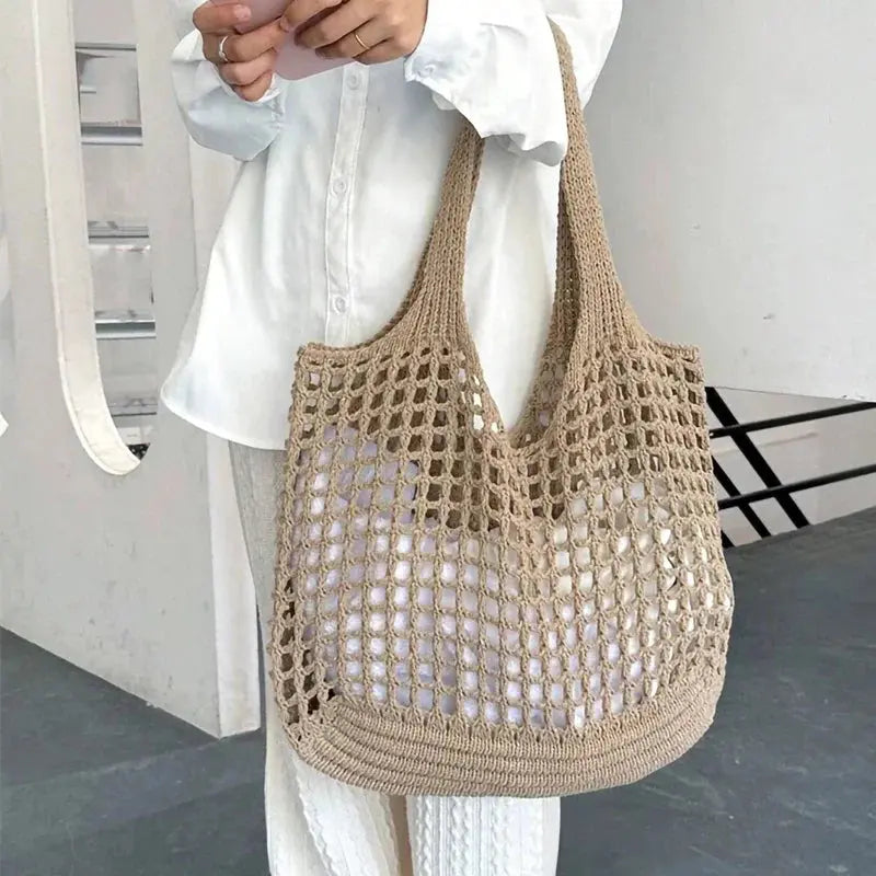 Fashion Crochet Bags for Women Summer Beach Tote Bag Raffia Aesthetic Totes Straw Handbag Bohemian Boho Woven Knit Shoulder Bag Shop5881292 Store