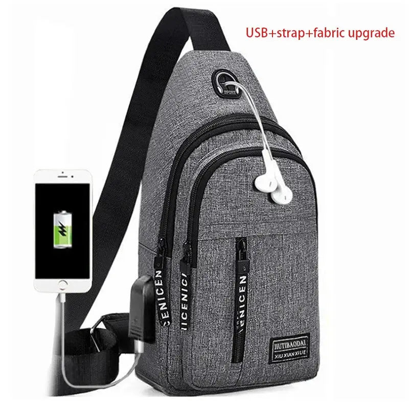 Travel Men's Handbags USB Chest Bag Designer Messenger Crossbody Bags Water-Proof Shoulder Bag Diagonal Package Sports Back Pack QUEENSHOW Bag Store