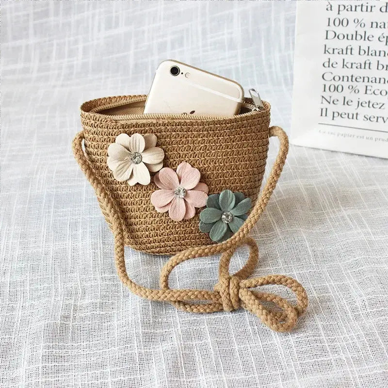 Summer Children's Straw Woven Messenger Bag Lovely Girls Small Coin Purse Handbags Baby Kids Mini Shoulder Bags Princess Wallet XTREME Design Store
