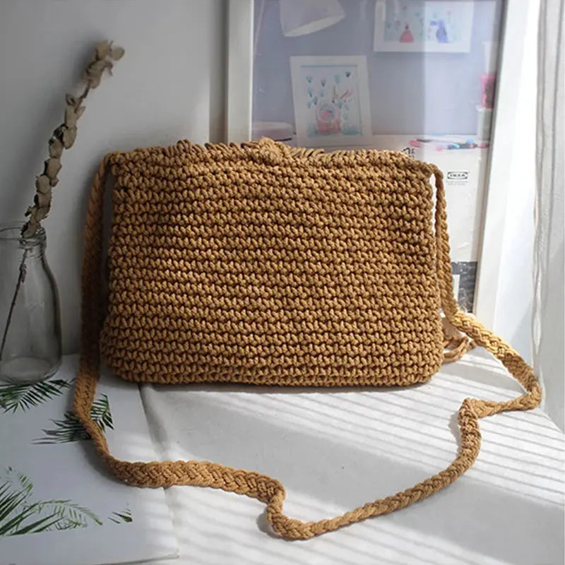 Handmade Cotton Woven Knitted Tassel Crossbody Bag Vintage Shoulder Messenger Bag Female Fashion Beach Summer Handbags 2023 bag Angel LOVE Bag Store