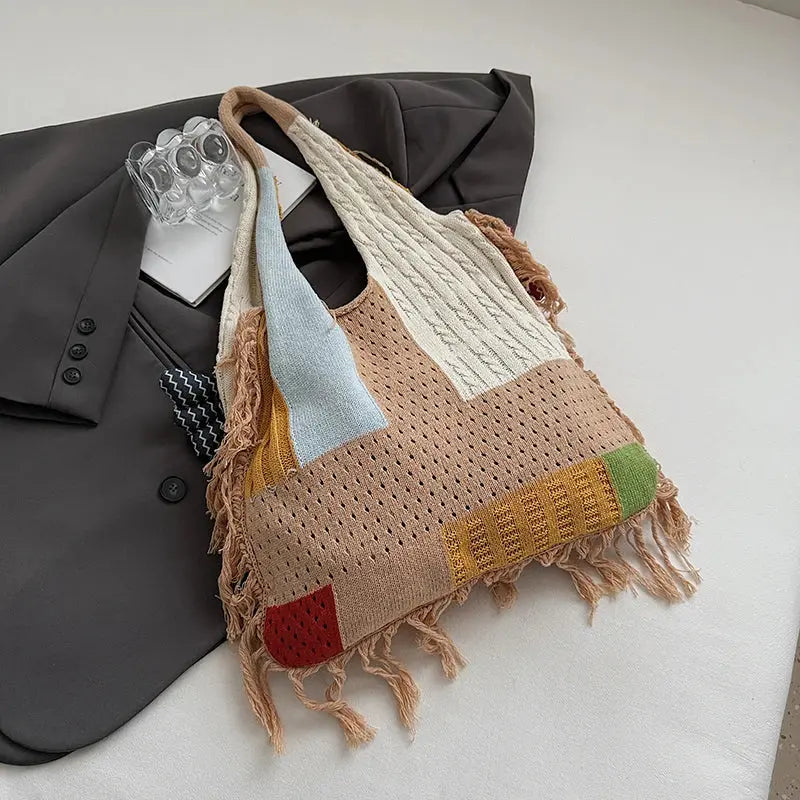 Cute Little Fish Relaxed Knitted Bag 2025 Summer New Commuter Versatile Shoulder Bag Contrasting Cut Out Tote Bag Shop1104763585 Store