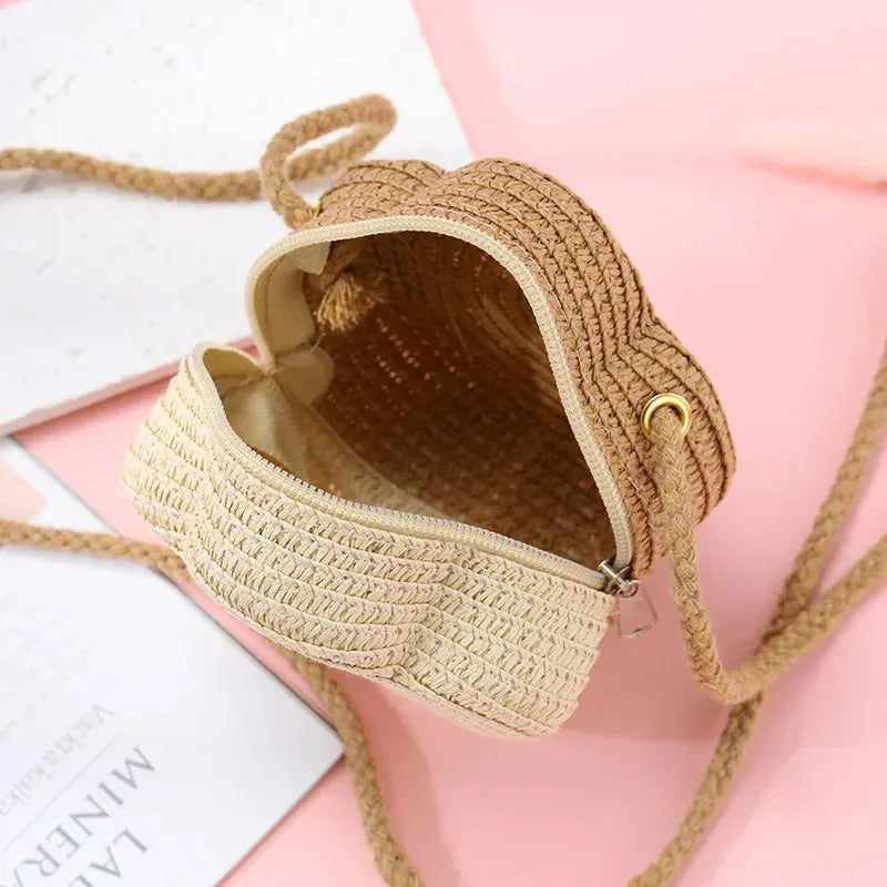 Summer Travel Children's Straw Shoulder Bags Flower Knitted Baby Girls Beach Coin Purse Seaside Cute Kids Woven Crossbody Bag CuteHana Store