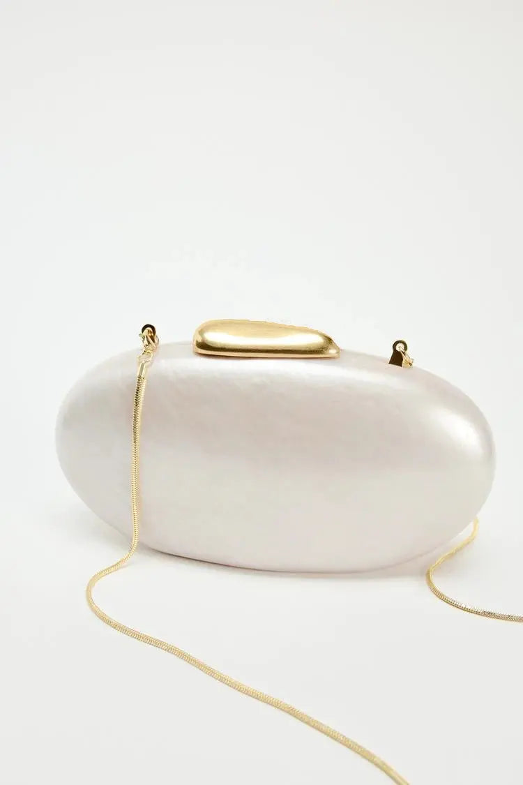 Egg shape Clutch Bag Acrylic purse women wedding evening party cute ivory pearl color purse handbag summer new 2024 DONGSUO Official Store