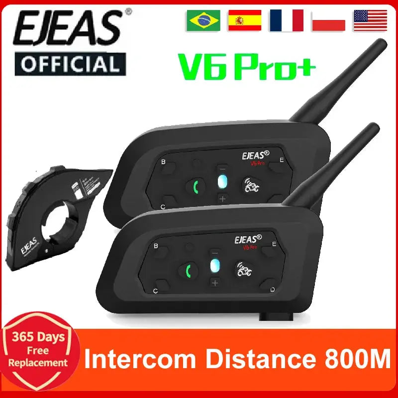 EJEAS V6 PRO+/PLUS Motorcycle Helmet Bluetooth Walkie Talkie 6 Rider Distance 800 Meters Waterproof IP67 EAuto Global Store