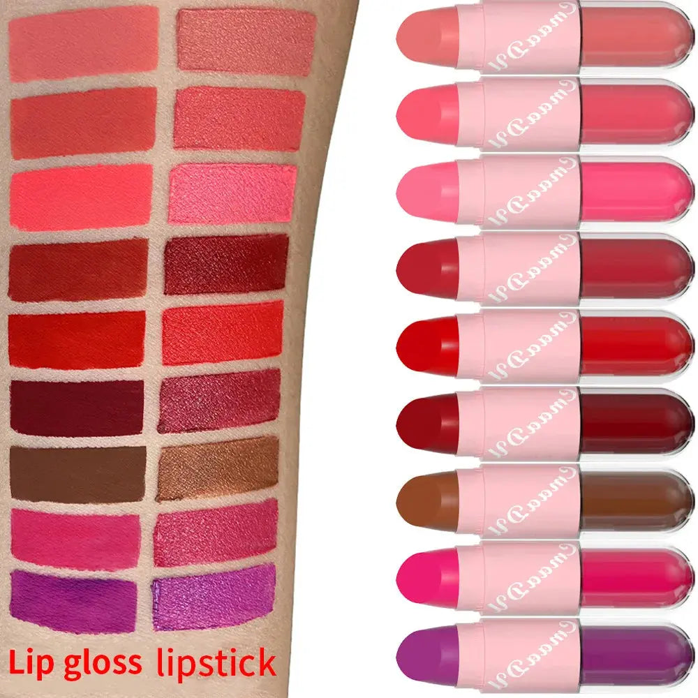 18 Colors 2 in 1 Matte Lipstick Liquid Purple Lip Glaze Double Head Lip Makeup Lasting Waterproof Velvet Sexy Dark Red Lipsticks HMEINA Store