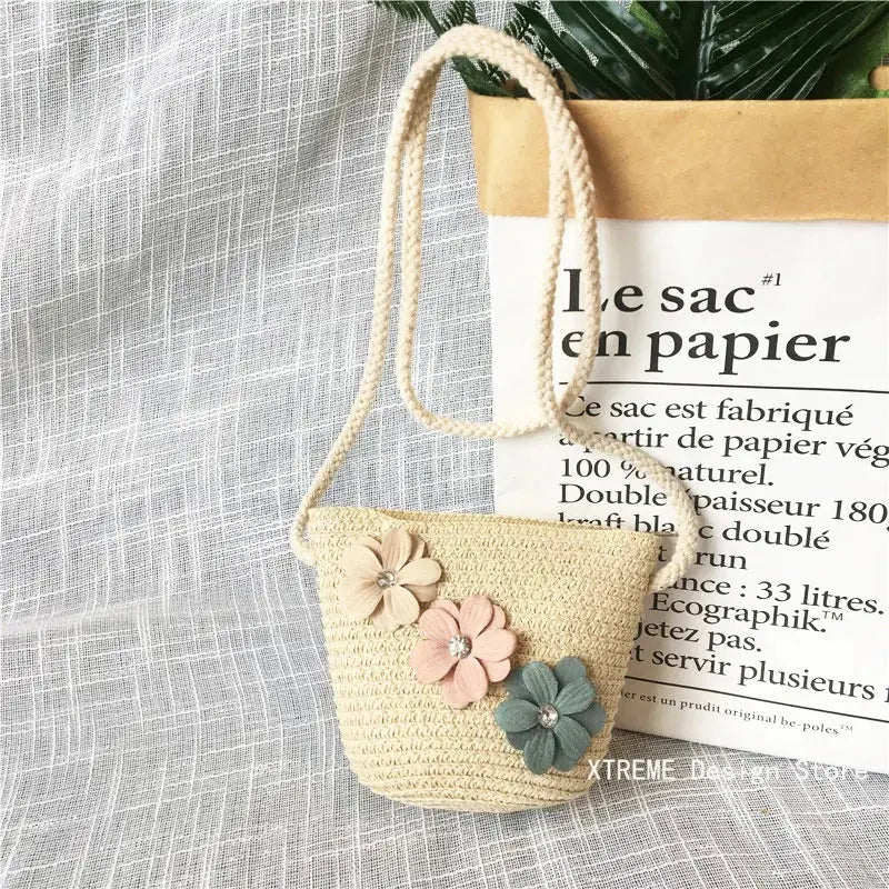 Summer Children's Straw Woven Messenger Bag Lovely Girls Small Coin Purse Handbags Baby Kids Mini Shoulder Bags Princess Wallet XTREME Design Store