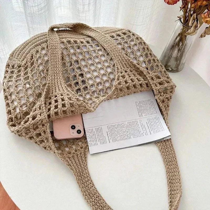 Fashion Crochet Bags for Women Summer Beach Tote Bag Raffia Aesthetic Totes Straw Handbag Bohemian Boho Woven Knit Shoulder Bag Shop5881292 Store