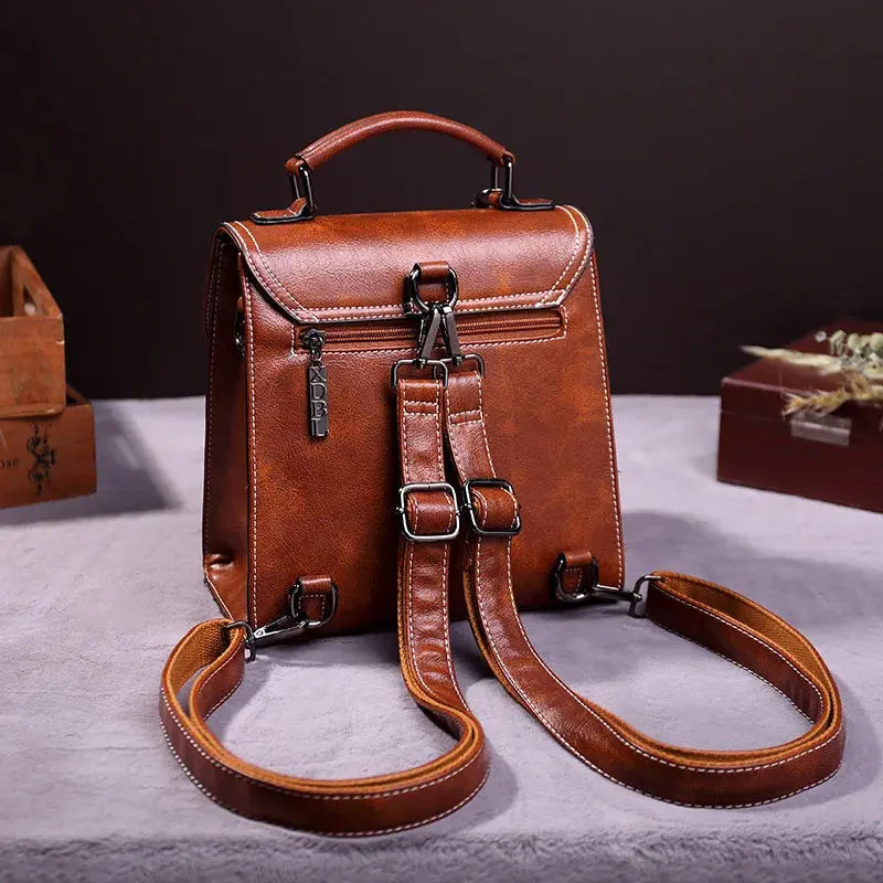 Vintage Women's Backpack 2025 New PU Leather Girls Shoulder Bag Multifunctional Large Capacity Crossbody Bags Student Backpacks Angel Wish Store