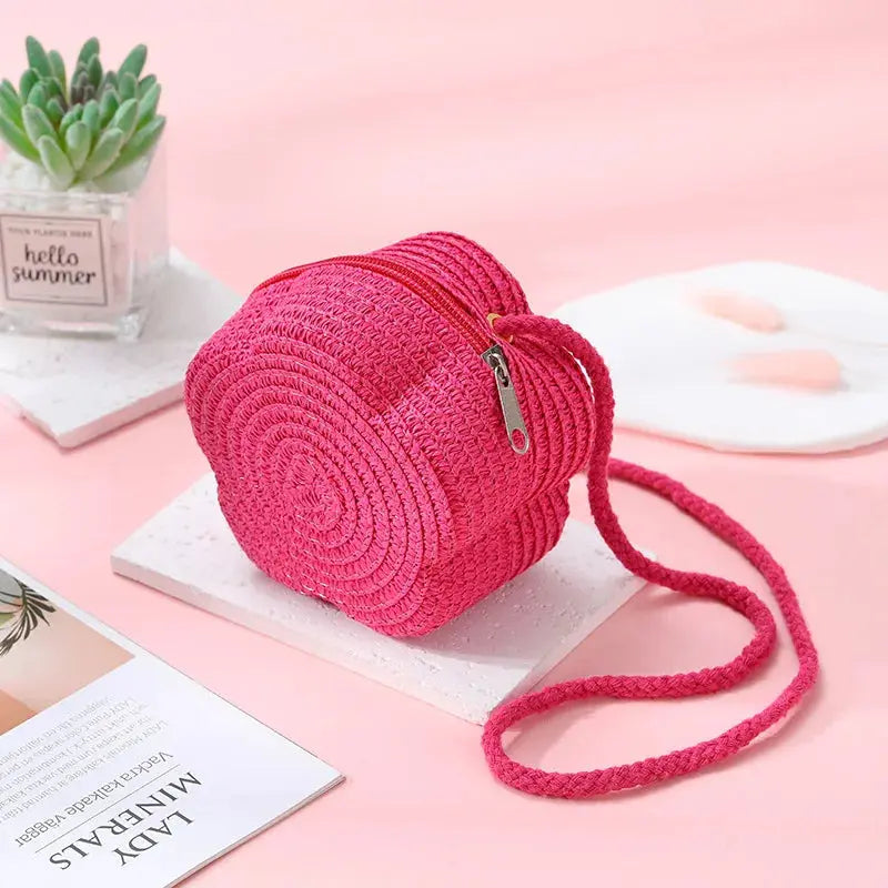 Summer Travel Children's Straw Shoulder Bags Flower Knitted Baby Girls Beach Coin Purse Seaside Cute Kids Woven Crossbody Bag CuteHana Store