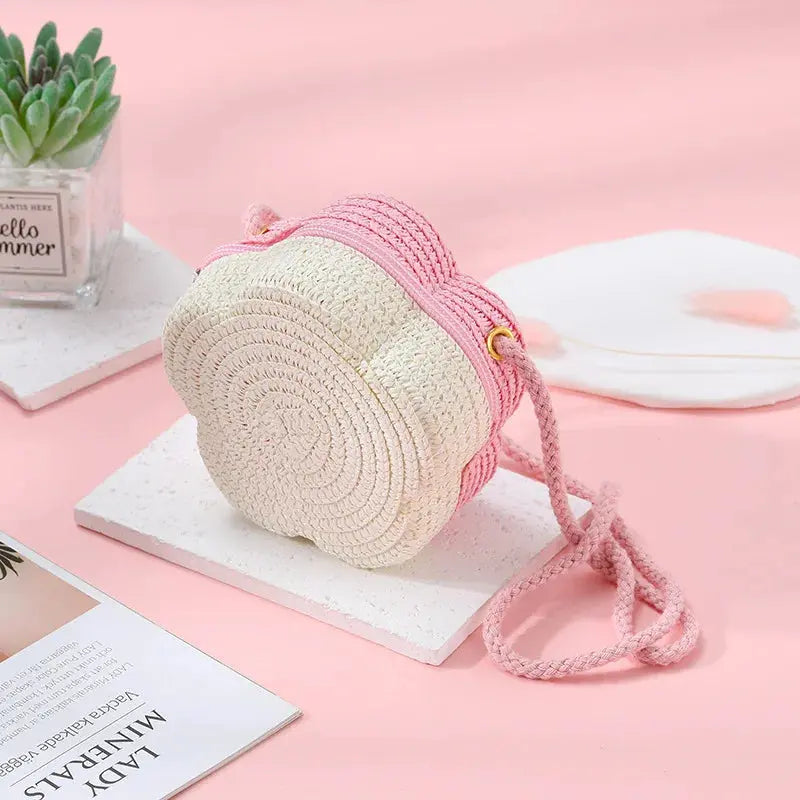 Summer Travel Children's Straw Shoulder Bags Flower Knitted Baby Girls Beach Coin Purse Seaside Cute Kids Woven Crossbody Bag CuteHana Store
