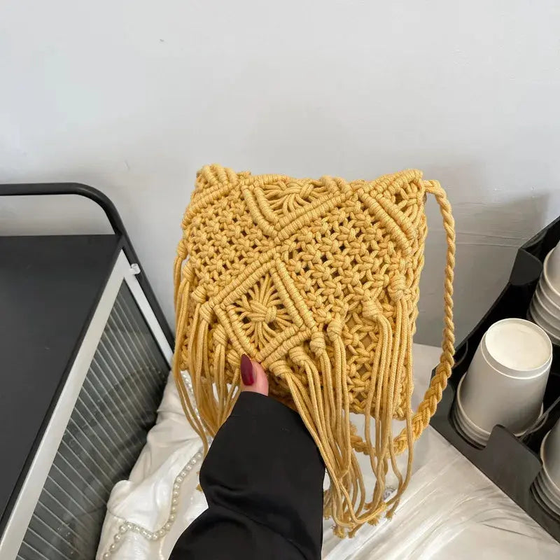 Handmade Cotton Woven Knitted Tassel Crossbody Bag Vintage Shoulder Messenger Bag Female Fashion Beach Summer Handbags 2023 bag Angel LOVE Bag Store