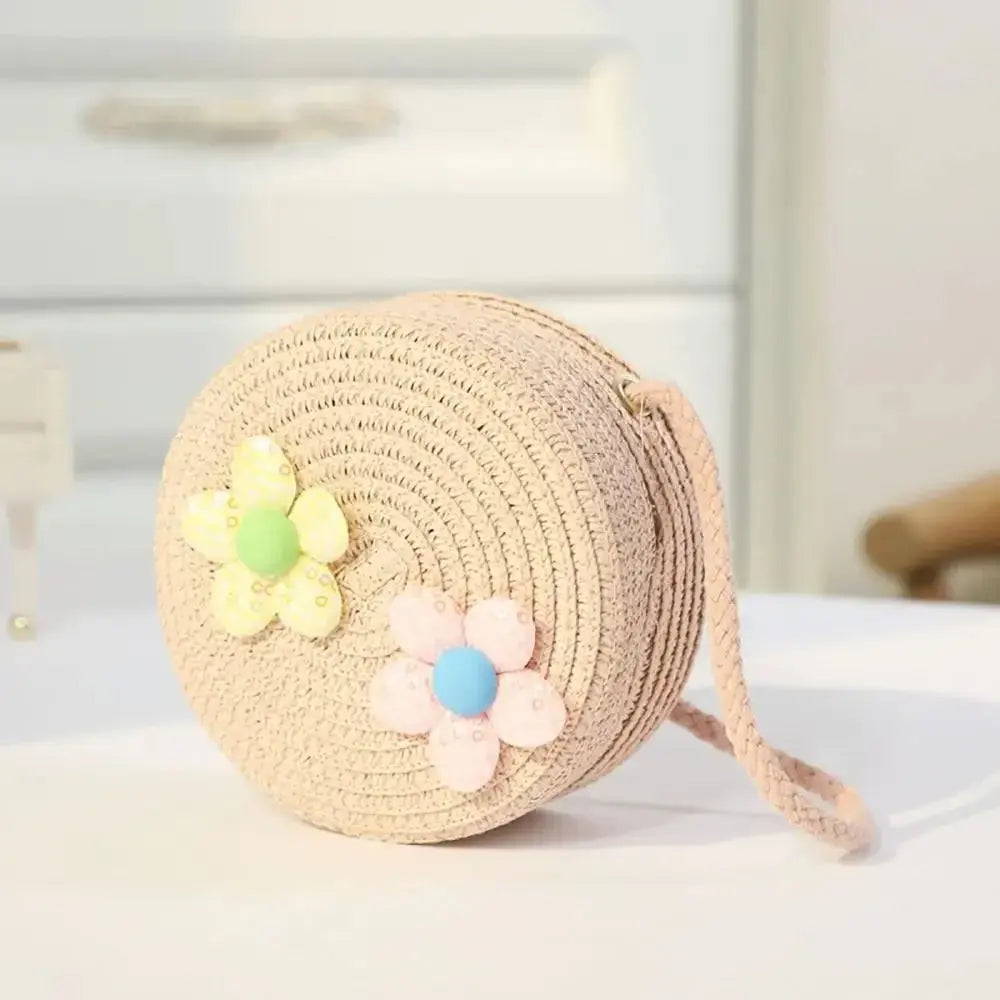 Children Straw Beach Bag Cute Heart Pattern Shoulder Bag Straw Crossbody Bag Handbag Baby Coin Purse Casual Messenger Bag Fashion Bags Store Store