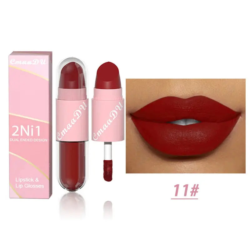 18 Colors 2 in 1 Matte Lipstick Liquid Purple Lip Glaze Double Head Lip Makeup Lasting Waterproof Velvet Sexy Dark Red Lipsticks HMEINA Store