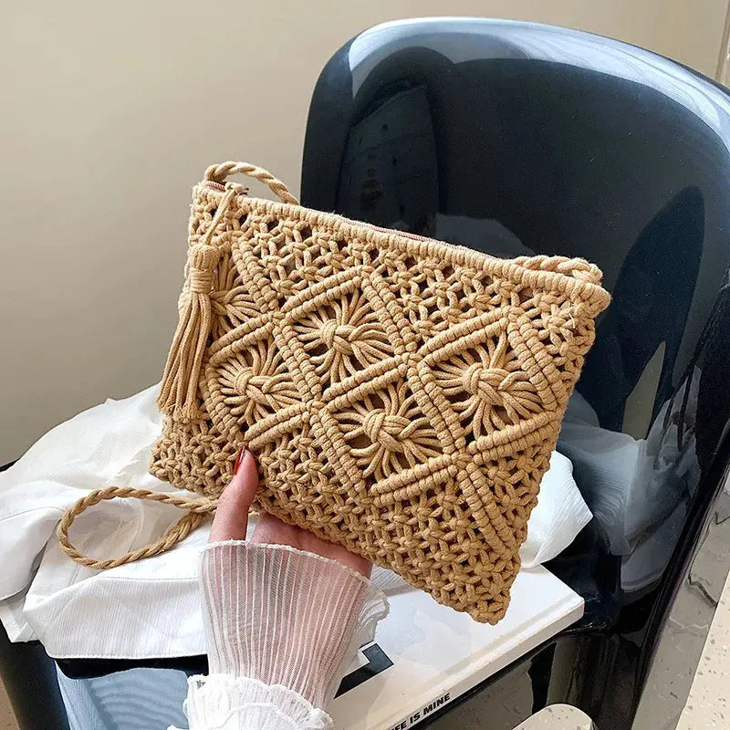 Handmade Cotton Woven Knitted Tassel Crossbody Bag Vintage Shoulder Messenger Bag Female Fashion Beach Summer Handbags 2023 bag Angel LOVE Bag Store