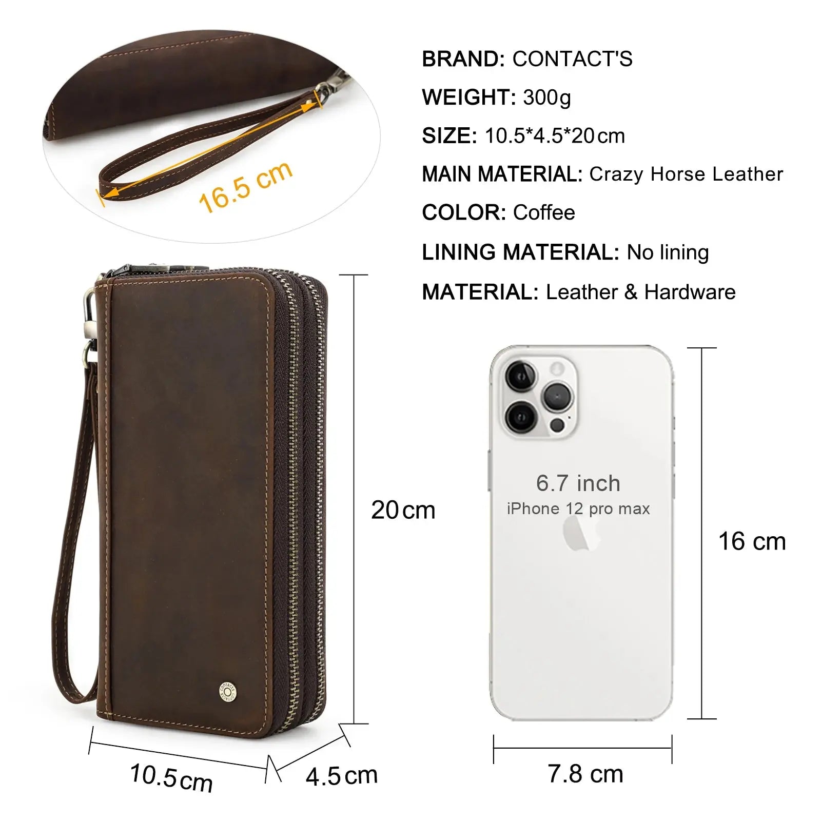 Contact'S Genuine Leather Men's Wallet Clutch Bag Card Holder Long Wallets Double Zipper Large Capacity Vintage Male Purses ContactS Official Store