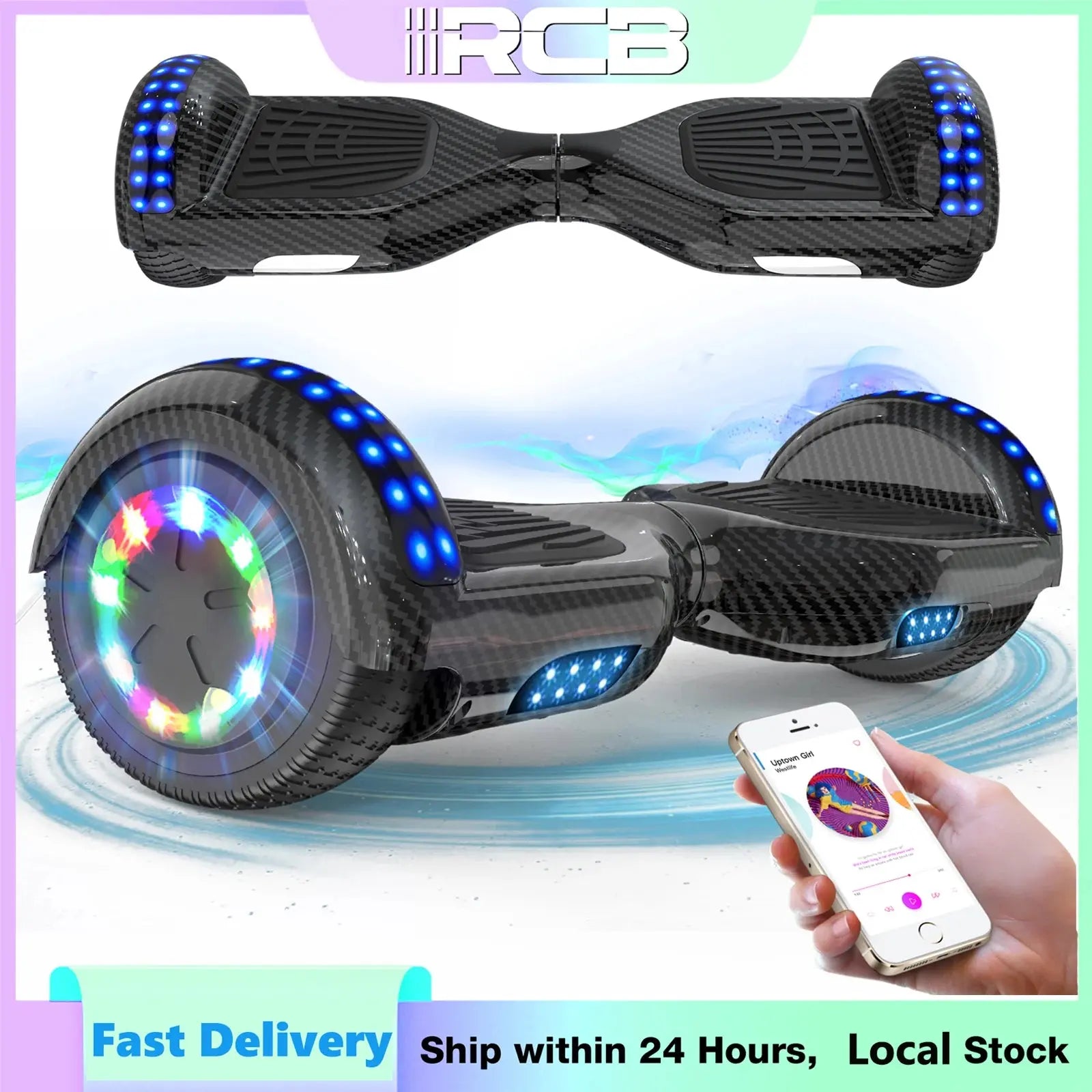 RCB Hoverboard, 6.5 Inch Two Wheel Hoverboard with Bluetooth Speaker with LED Light, Hoverboard Great Gift for Kids and Adults RCB Ship Store