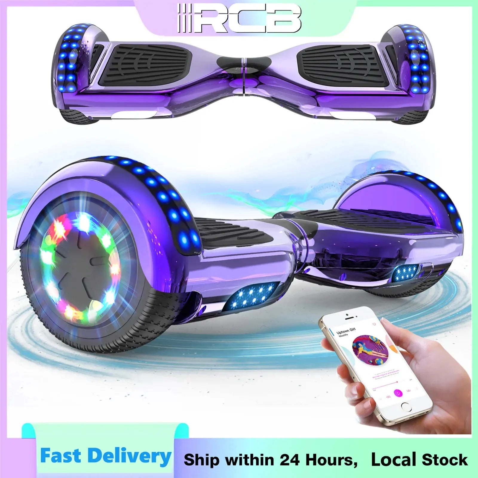 RCB Hoverboard, 6.5 Inch Two Wheel Hoverboard with Bluetooth Speaker with LED Light, Hoverboard Great Gift for Kids and Adults RCB Ship Store