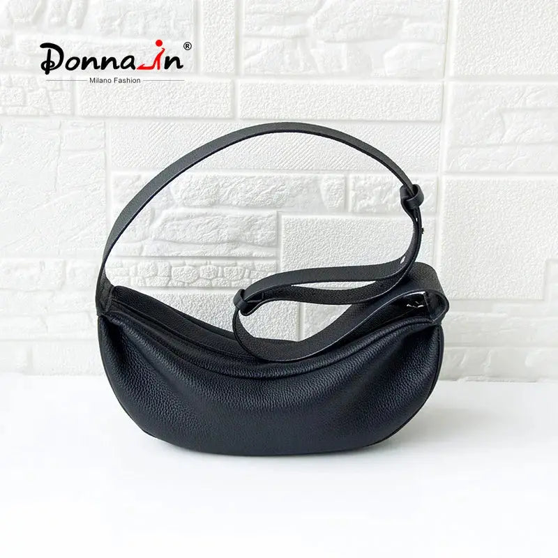 Donna-in Genuine Leather Shoulder Cross-body Bag Women Men Classic Casual Black Hobos Chest Bag Comfortable Wide Shoulder Strap Donna-in Moda Borse Store