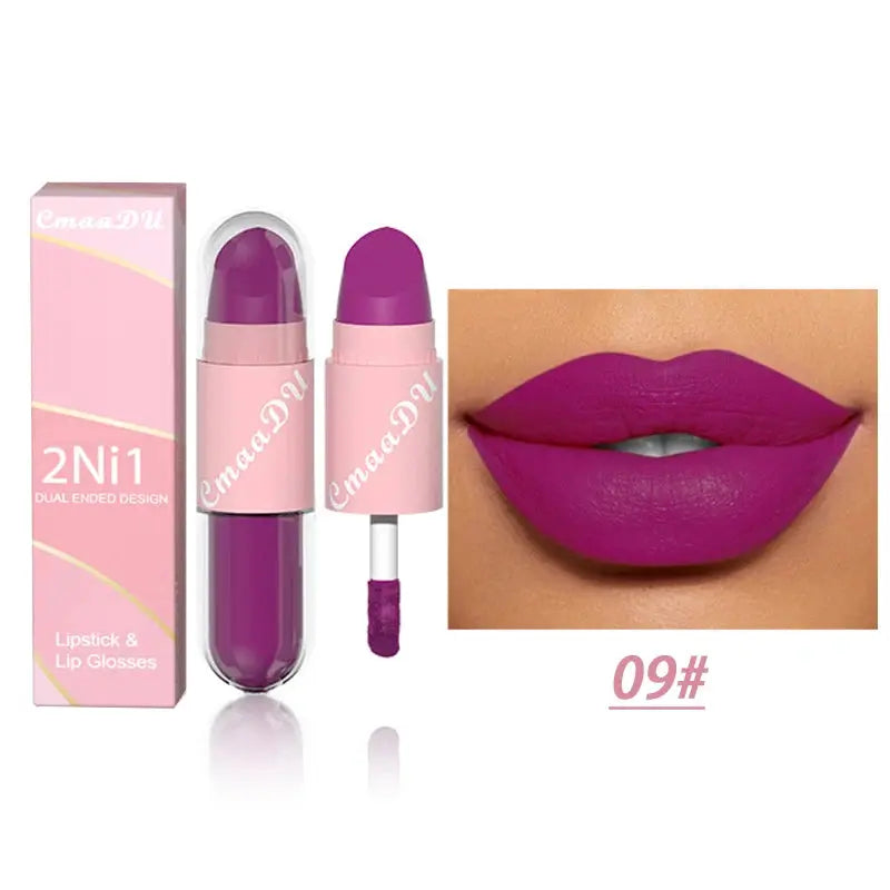 18 Colors 2 in 1 Matte Lipstick Liquid Purple Lip Glaze Double Head Lip Makeup Lasting Waterproof Velvet Sexy Dark Red Lipsticks HMEINA Store