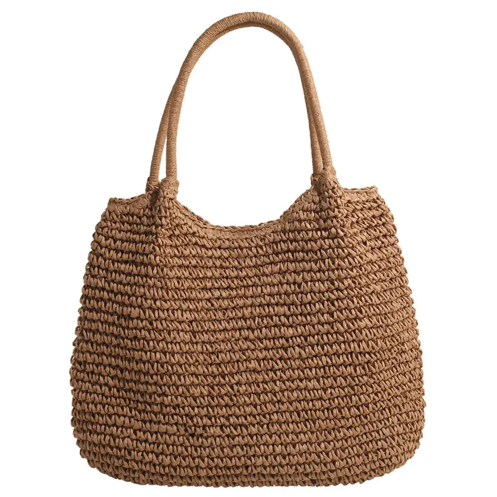 2024 Summer Daily Bag Women Vintage Shoulder Bag Hasp Closure Crochet Beach Handbag Solid Color Simple Weaving Handbag Ladies Beautiful Girl Office Store