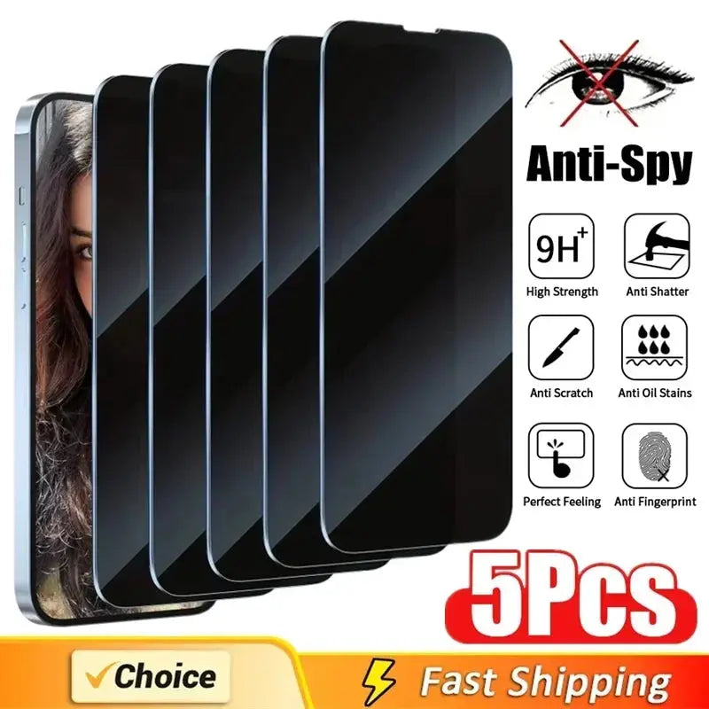 5Pcs Full Cover Privacy Screen Protector For iPhone 16 11 12 13 14 Pro Max Mini 8K Anti-spy Glass For iPhone 15 PRO XR X XS MAX Brilliant Final Gun Store