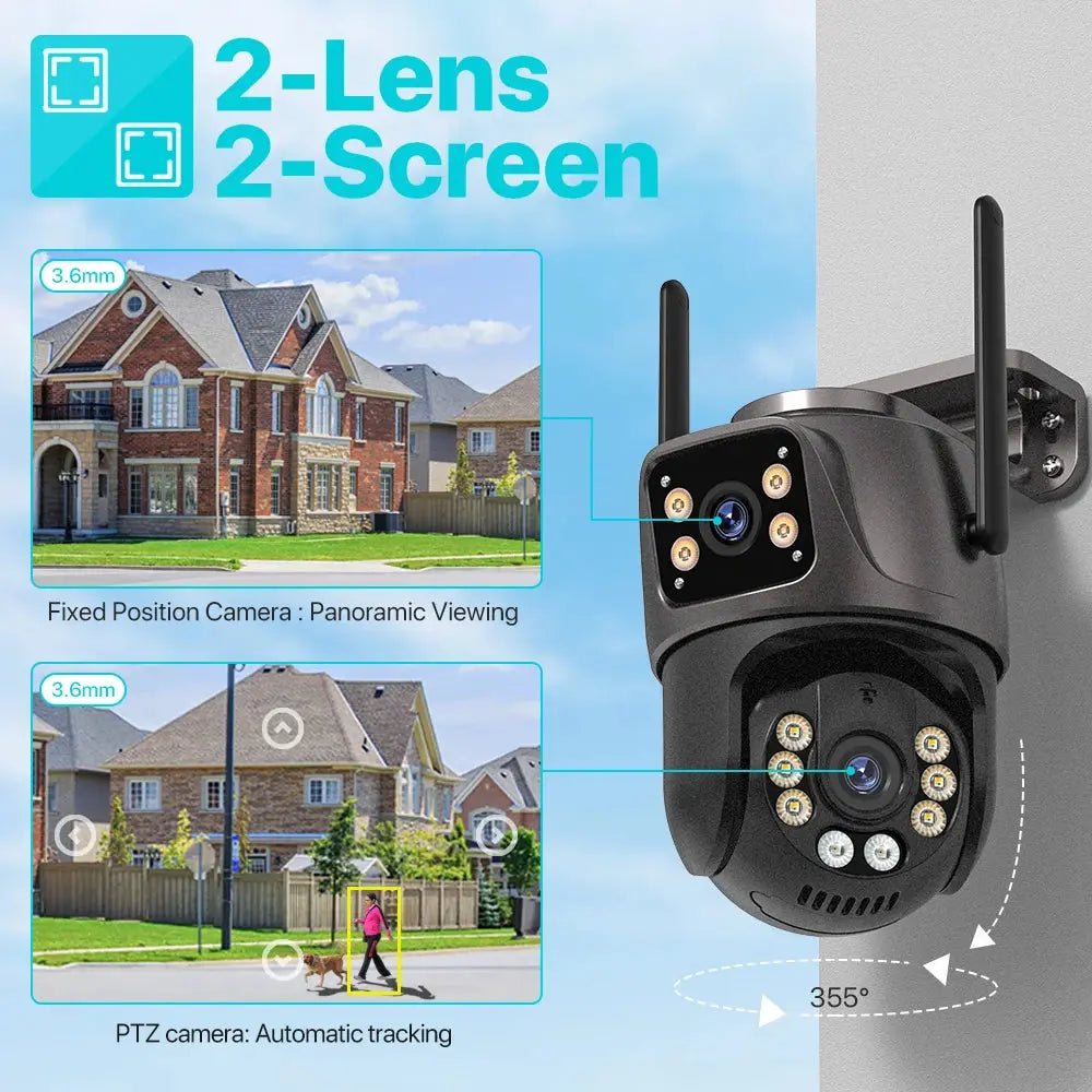 4K 8MP HD Wifi PTZ Camera Outdoor 4MP Dual Lens Dual Screen AI Auto Tracking IP Camera CCTV Audio Video Surveillance P2P iCSee UDECER Security Store