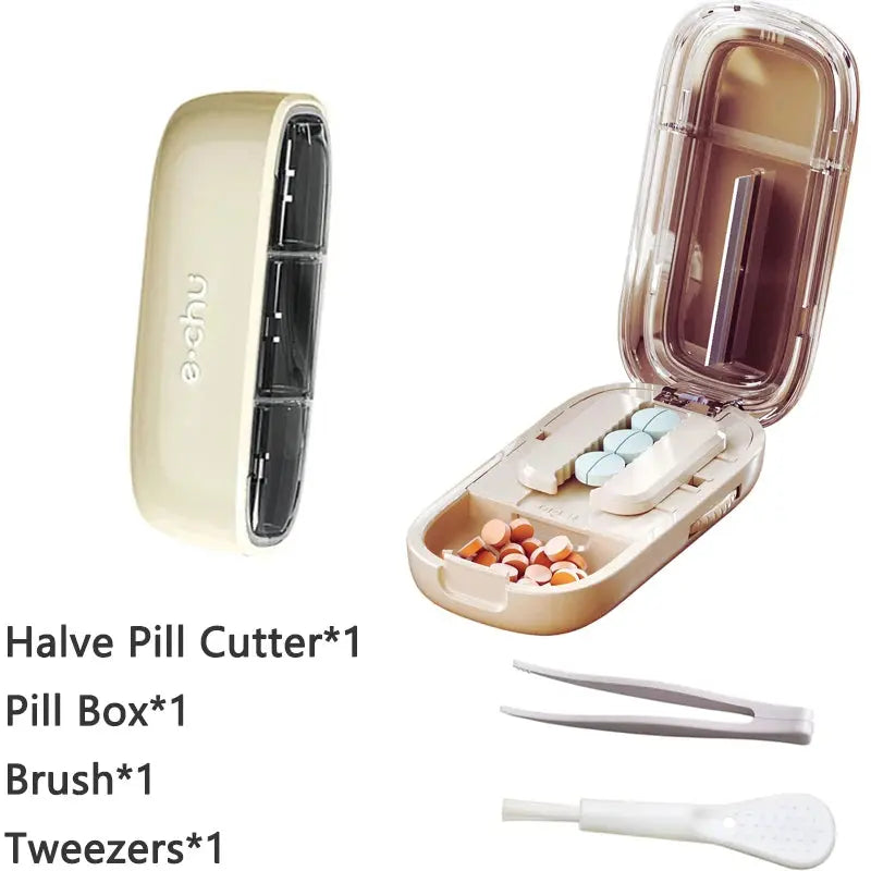 Pill Cutter With Invisible Storage Box Portable 2 In 1 Mini Drug Tablet Medicine Small Small Medicine Box Health Care Pills Case UNTIOR Magic Life Store Store