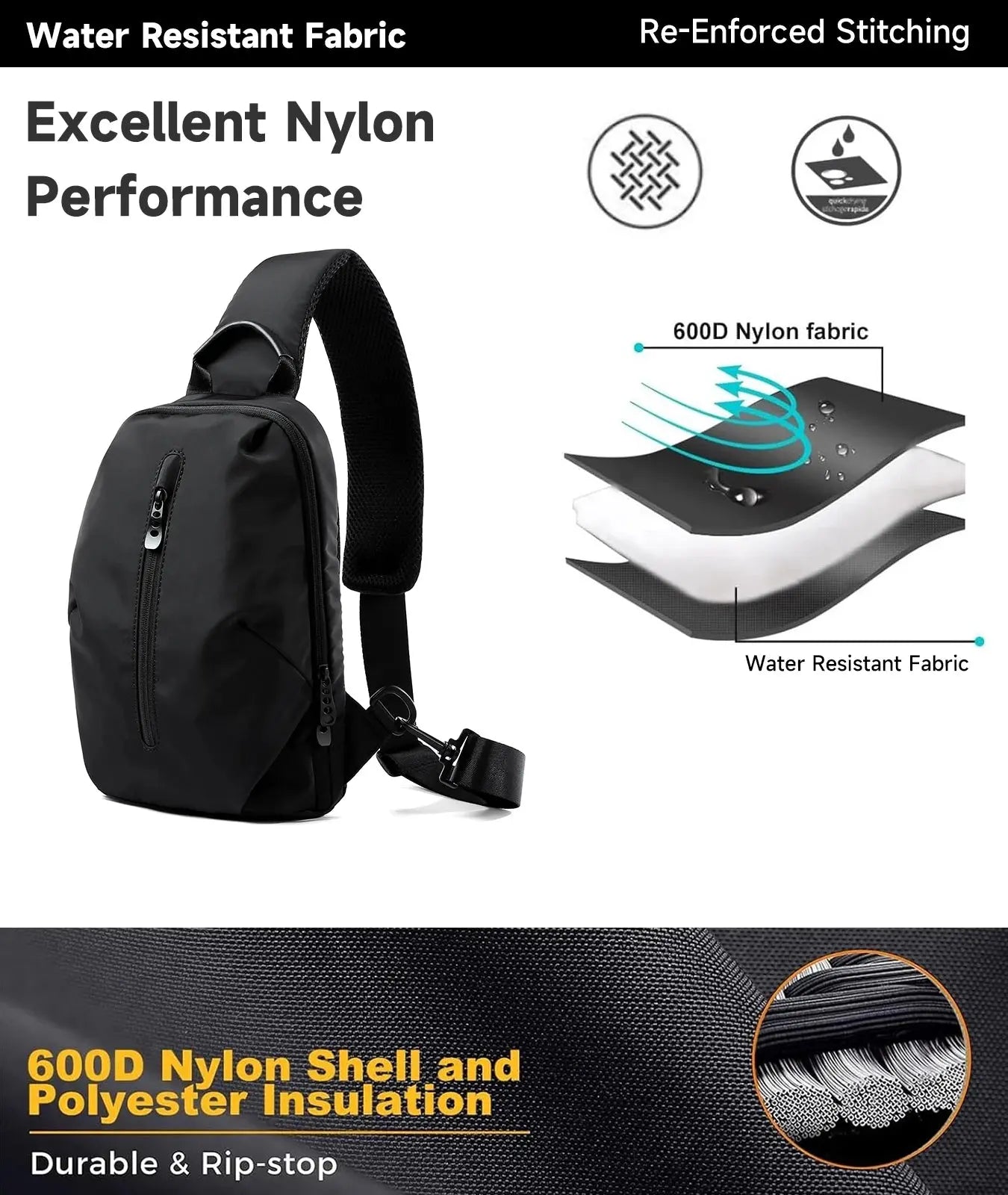 MOYYI Simple Fashion Waterproof Nylon Man Sling Bag Best Lightweight Crossbody Chest Bag Women Sport Travel One Shoulder Bag MOYYI Official Store