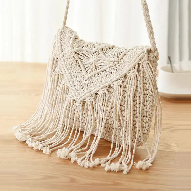 Handmade Cotton Woven Knitted Tassel Crossbody Bag Vintage Shoulder Messenger Bag Female Fashion Beach Summer Handbags 2023 bag Angel LOVE Bag Store