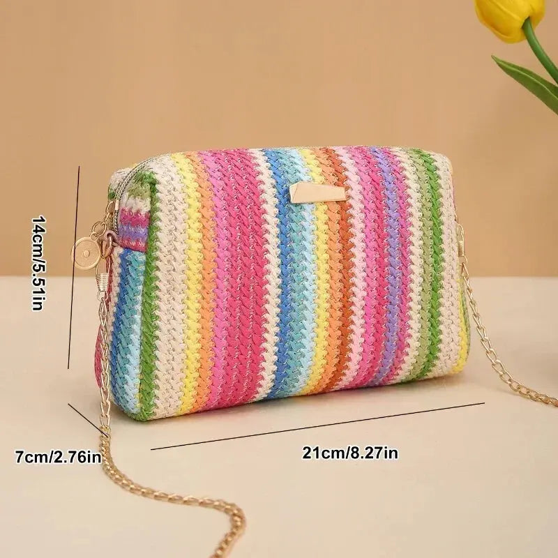 Rattan Knitting Women Straw Bag Beach Summer Chain Small Purse and Handbag Female Shoulder Crossbody Bags Travel Design Flap Bag Shop1104062530 Store