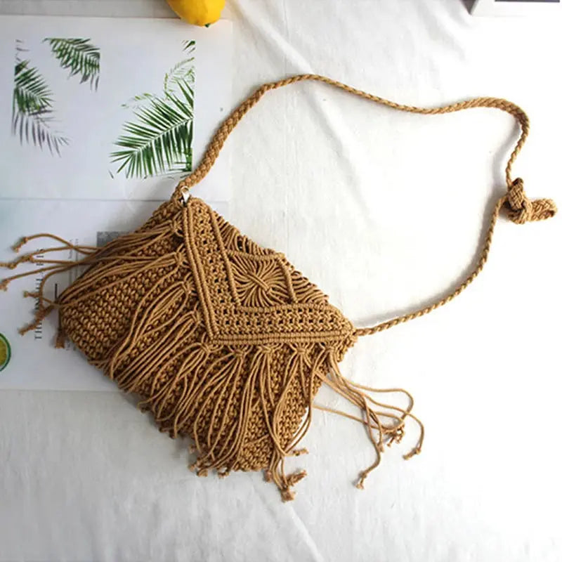Handmade Cotton Woven Knitted Tassel Crossbody Bag Vintage Shoulder Messenger Bag Female Fashion Beach Summer Handbags 2023 bag Angel LOVE Bag Store