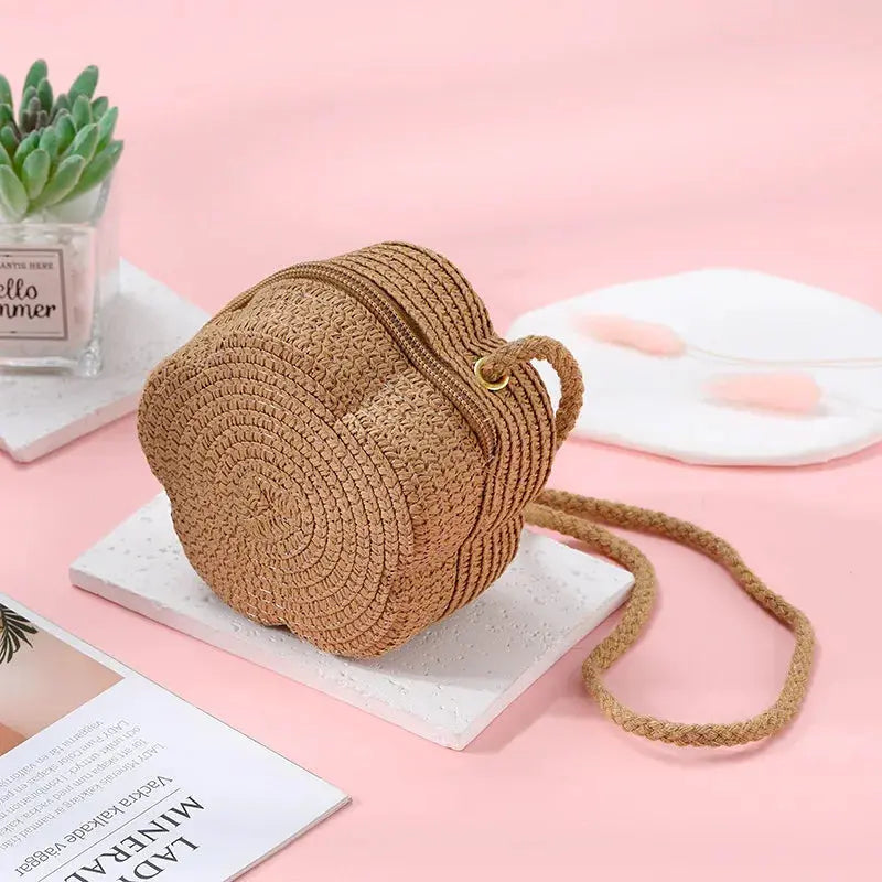 Summer Travel Children's Straw Shoulder Bags Flower Knitted Baby Girls Beach Coin Purse Seaside Cute Kids Woven Crossbody Bag CuteHana Store