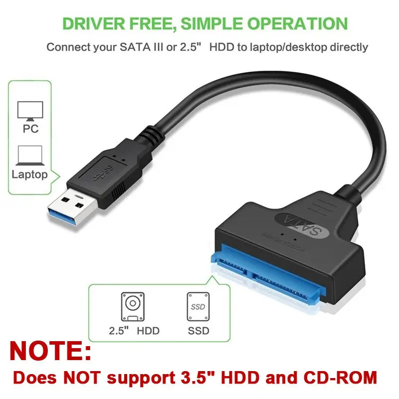 SATA to USB 3.0 / 2.0 Cable Up to 6 Gbps for 2.5 Inch External HDD SSD Hard Drive SATA 3 22 Pin Adapter USB 3.0 to Sata III Cord Ali Digital Global Store
