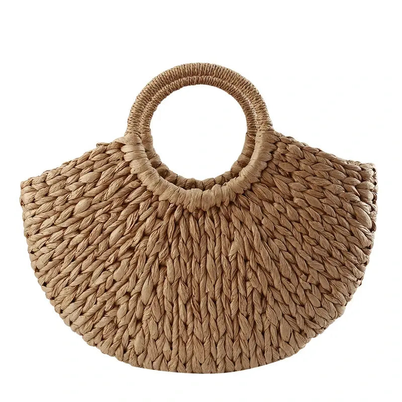 Simple All-Match Handbag Ladies 2024 New Handbags Women Round Bucket Straw Bag Korean Handmade Woven Basket Rattan Handbag Shop5836257 Store