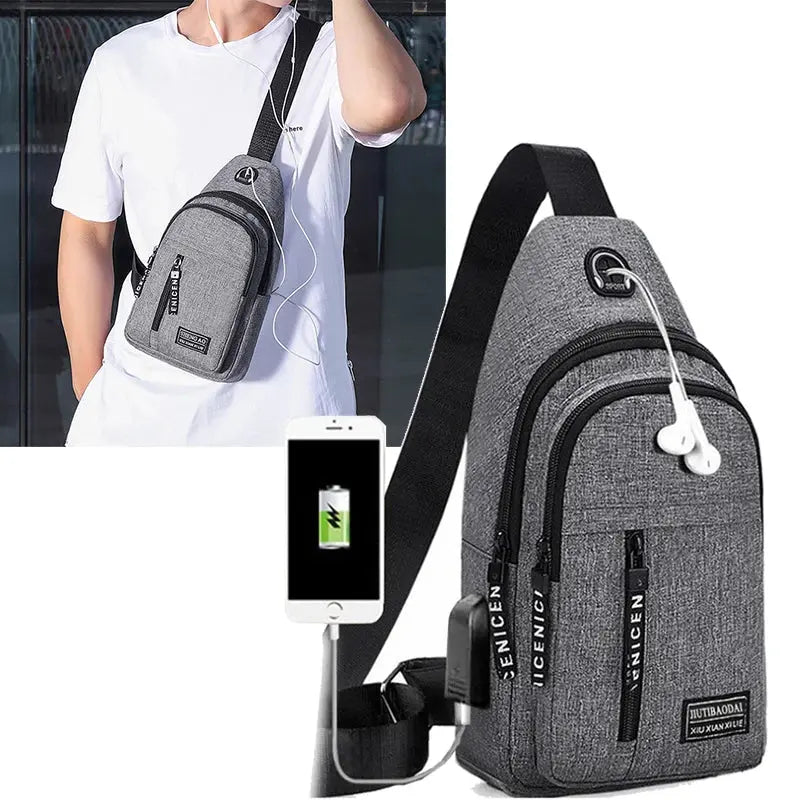 Travel Men's Handbags USB Chest Bag Designer Messenger Crossbody Bags Water-Proof Shoulder Bag Diagonal Package Sports Back Pack QUEENSHOW Bag Store
