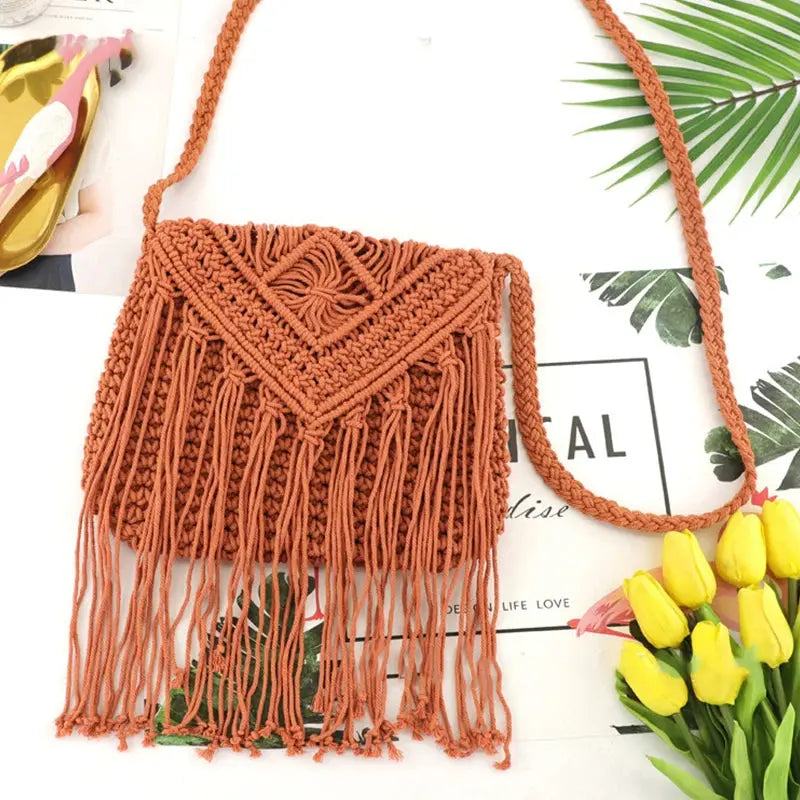 Handmade Cotton Woven Knitted Tassel Crossbody Bag Vintage Shoulder Messenger Bag Female Fashion Beach Summer Handbags 2023 bag Angel LOVE Bag Store