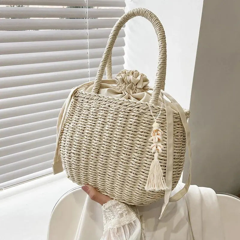 Women Summer Straw Rattan Woven Handbags Small Clutch Retro Ladies Basket Beach Bag Vacation Travel Shopping Totes Purse Bolsos Handmade Creation Bag Store