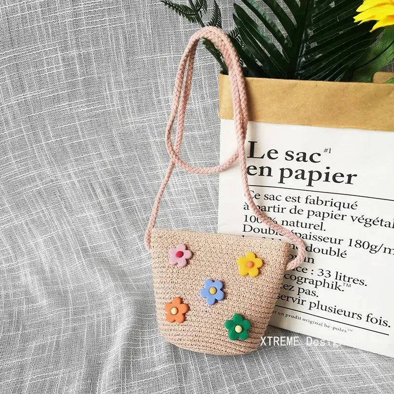 Summer Children's Straw Woven Messenger Bag Lovely Girls Small Coin Purse Handbags Baby Kids Mini Shoulder Bags Princess Wallet XTREME Design Store