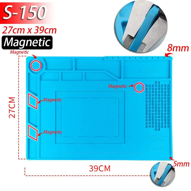 Soldering Station Mat Silicone Work Mat Heat Resistant 932°F Anti-Static Magnetic Mat for Electronic Phone Laptop Watch Repair Dikkamon Store