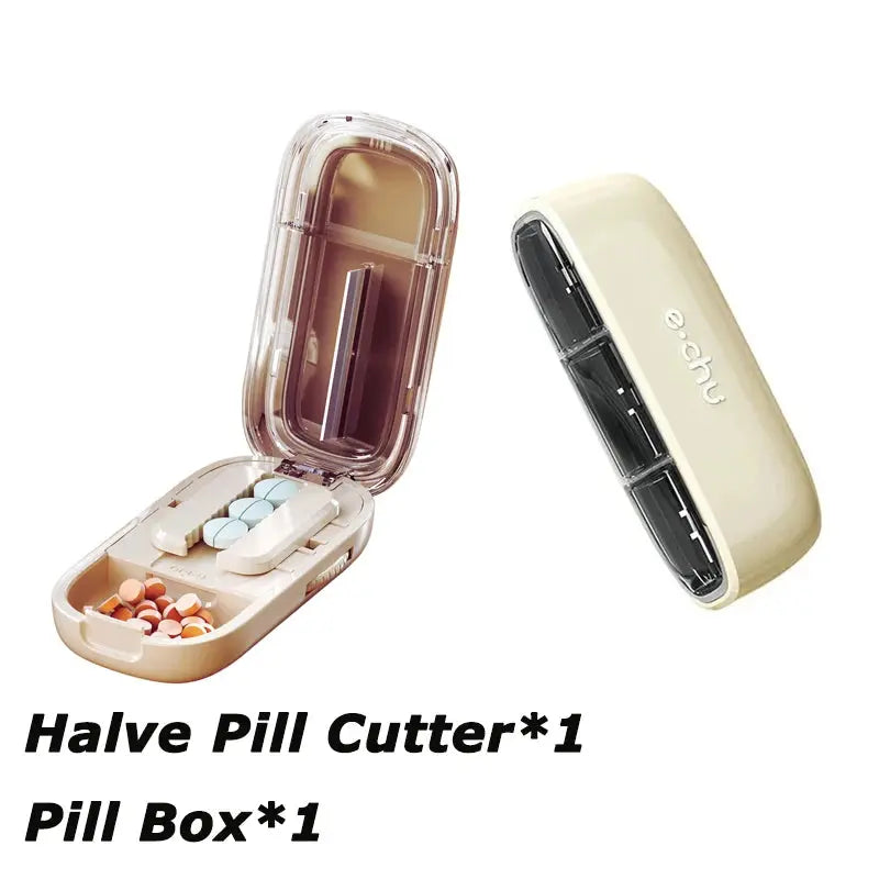 Pill Cutter With Invisible Storage Box Portable 2 In 1 Mini Drug Tablet Medicine Small Small Medicine Box Health Care Pills Case UNTIOR Magic Life Store Store