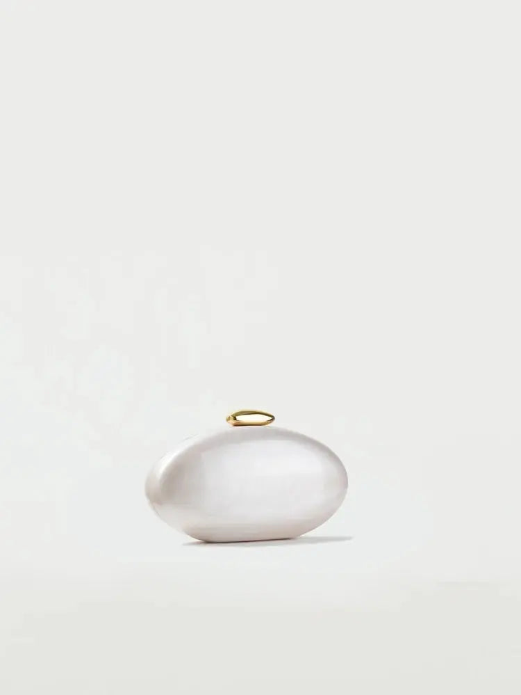 Egg shape Clutch Bag Acrylic purse women wedding evening party cute ivory pearl color purse handbag summer new 2024 DONGSUO Official Store